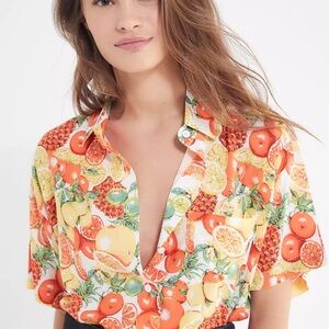 Urban Outfitters Vibrant Fruit Print Button-Down Shirt